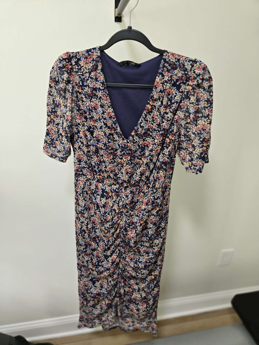 19 Cooper Navy Multicolor Floral V-Neck Midi Dress